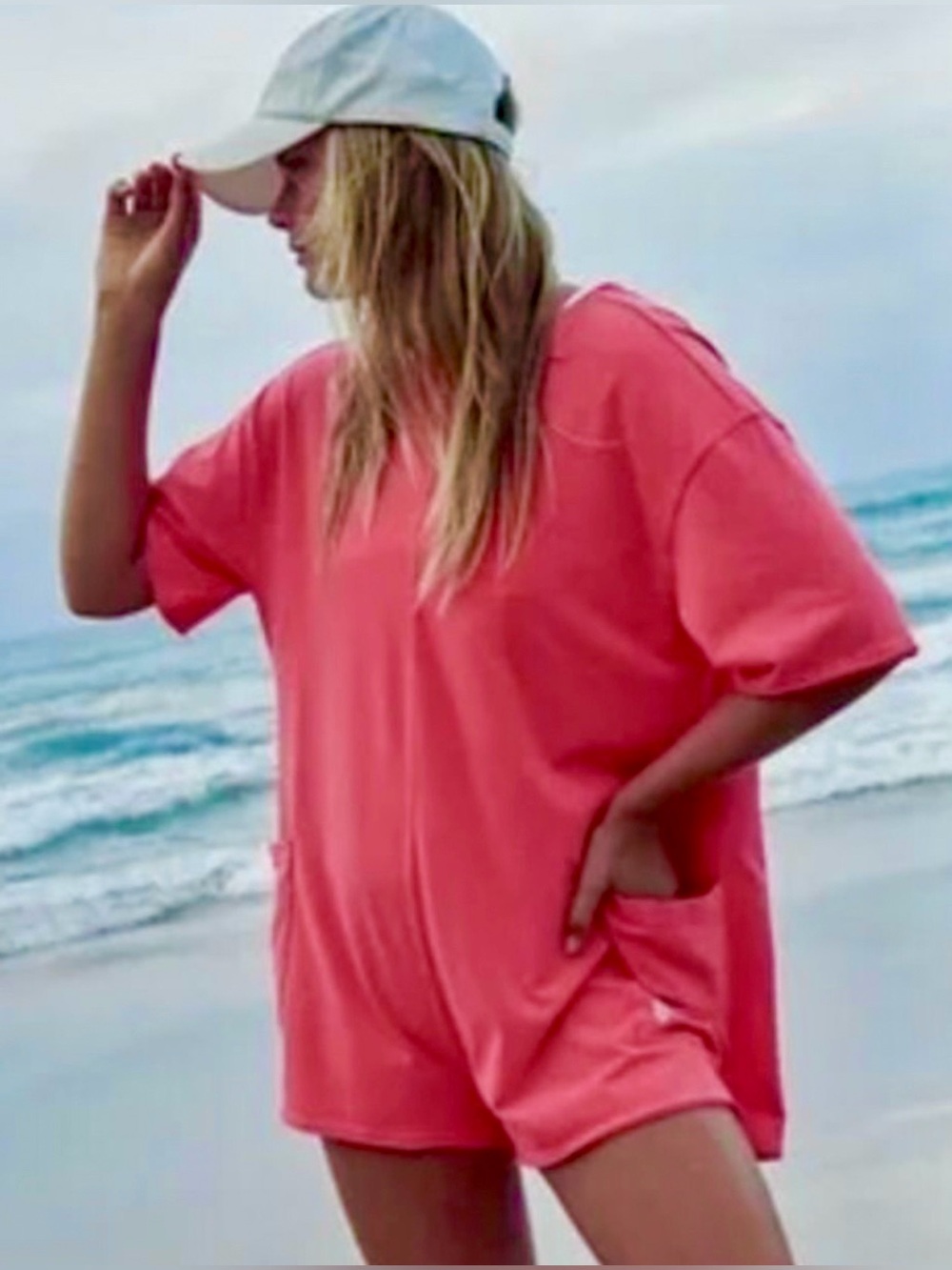 NEW Free People x FP Movement Hot Shot Tee Romper - Electric Sunset